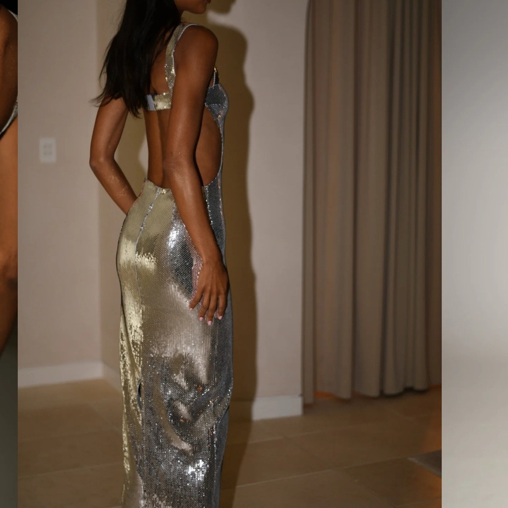 Meshki Adoria Silver Sequin Maxi Dress - Picture 3 of 6